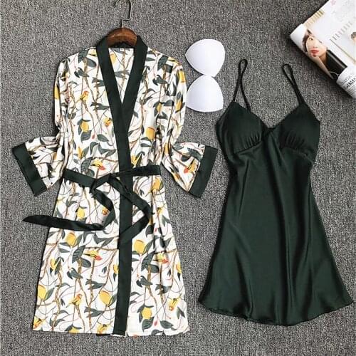 Daeyard Pajamas Set Night Gown Robe Set Women Nighty Silk Dressing-gown For Ladies Nightgown Nightwear Femme Sexy Lingerie Robe