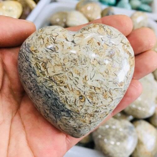 Natural Dinosaur Bone Fossil carved crystal heart shape stone puffy heart