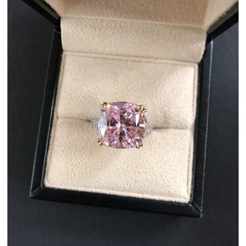 Real 925 Sterling Silver Sparkling Square Pink Yellow White High Carbon Diamond Wedding Rings For Women Fine Jewery Gifts