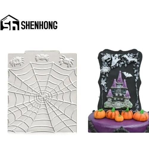 SHENHONG Halloween Spiders Web Sugar Craft Cake Silicone Mold Cupcake Fondant Border Decorating Tools Candy Chocolate Mould