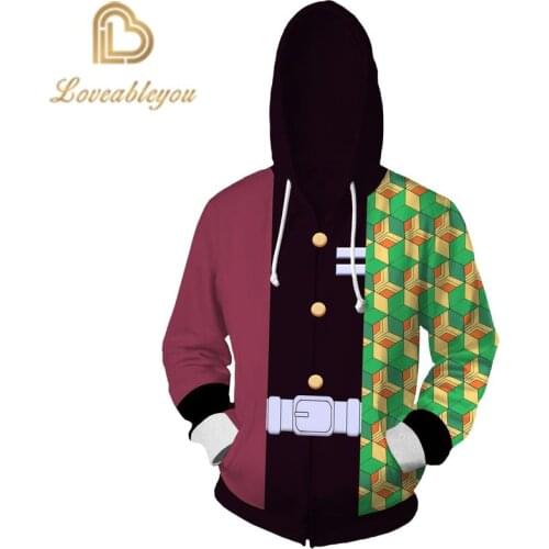 Japan Anime Demon Slayer Hot Sale Women Men Hoodies Cosplay Autumn Winter Zipper Hoodies Cosplay Costome Tops