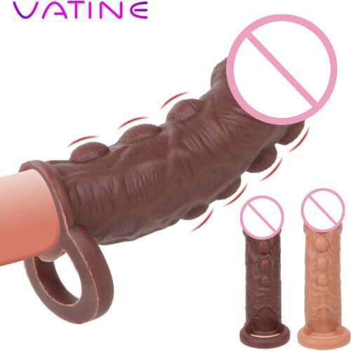 VATINE Penis Sleeve Cock Rings Delay Ejaculation Reusable Penis Extender Sex Toys for Men Realistic Big Dildo Adult Products