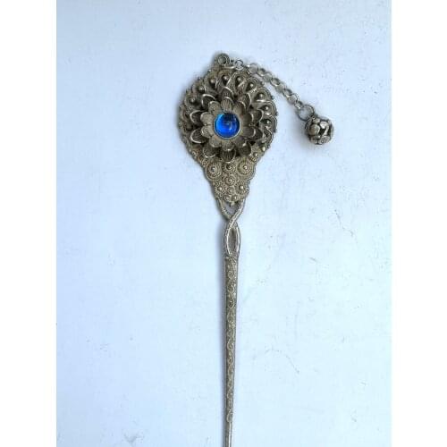 YIZHU CULTUER ART Collection Old Chinese Tibet Silver Hand-made Flower Hairpin Hair Decoration