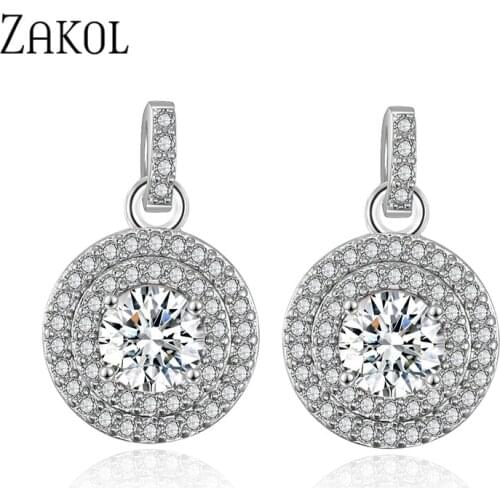 ZAKOL Luxury Round CZ Cubic Zirconia Drop Earrings for Women Boucle D'oreille Brinco Anillos Jewelry Gifts Dropshipping FSEP2222