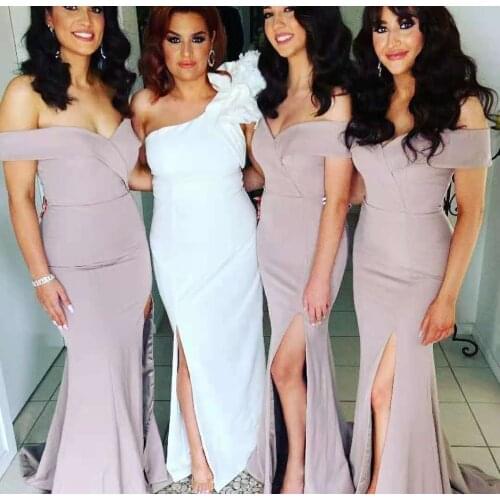 Long V-Neck Mermaid Dusty Pink Bridesmaid Dresses with Slit Floor Length Corset Back Brautkleider Robes de Soirée for Women