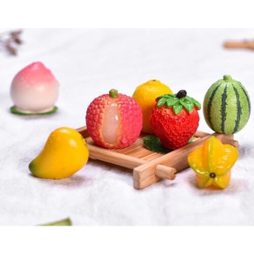 1 Piece Cute Simulation Fruit Peach Strawberry Lemon Watermelon Pineapple Resin Model Home Decor DIY Miniature Accessories
