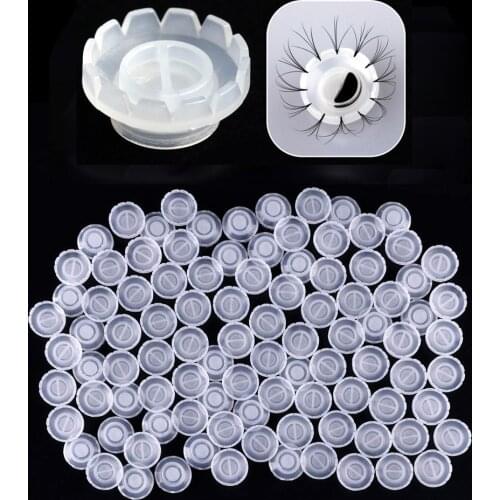100pcs Eyelash Glue Holder Disposable Individual Lashes Blooming Cups Eyelash Extension Flower Glue Stand Cup Fan Makeup Tools