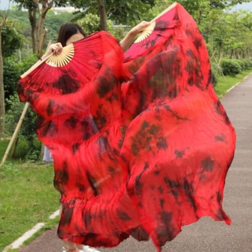 2016 female high quality Chinese silk veils dance fans Pair of belly dancing fans cheap hot sale Colorful Red + black