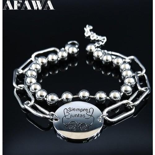 2021 Siempre Juntas Two Gril Stainless Steel Bracelets Women Silver Color Friendship Bracelets Bracelet Jewelry joyas B1829S01