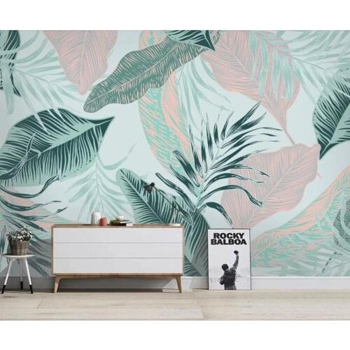Bacal Custom 3D Wallpaper Mural Nordic Simple Abstract Line Tropical Green Leaf Sofa Background Wall Decorative Painting huda