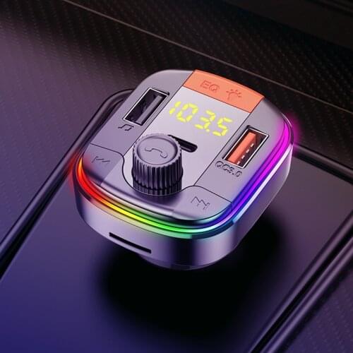 PD QC 3.0 Fast Charge Bluetooth 5.0 Adapter Colorful Car Mp3 Player Handsfree Calling 2 USB Port with FM Transmitter Car Kit