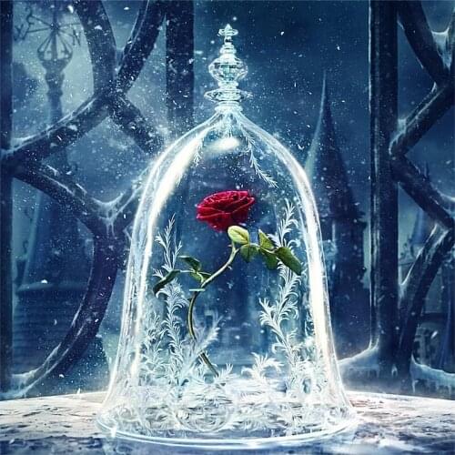 Diamond Embroidery DIY Diamond Painting Red Rose Flower Ice Beauty and Beast, Diamond Painting Cross Stitch Rhinestone Decor