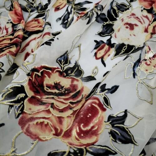 Velvet Dress Burn out flower stylish Bronzing Fabric DIY Rayon Flocked Wedding Dress Decoration Material 1 Yard