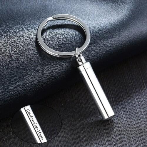 Free Custom Engrave Hollow Tube Key Chains for Men Stainless Steel Ashes Keepsake Memorial Promise Love Gifts Jewelry