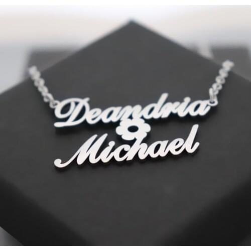 BFF Jewelry Personalized Double Names Flower Statement Necklace Custom Two Names Pendant Necklace For Women Friendship Gift