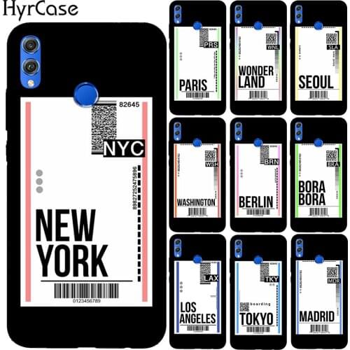 Fly Ticket New York Soft TPU Phone Case For Huawei Honor 10 20 Lite Pro 10i 9X 8X Mate 20 30 Lite Pro Silicone Black Cover