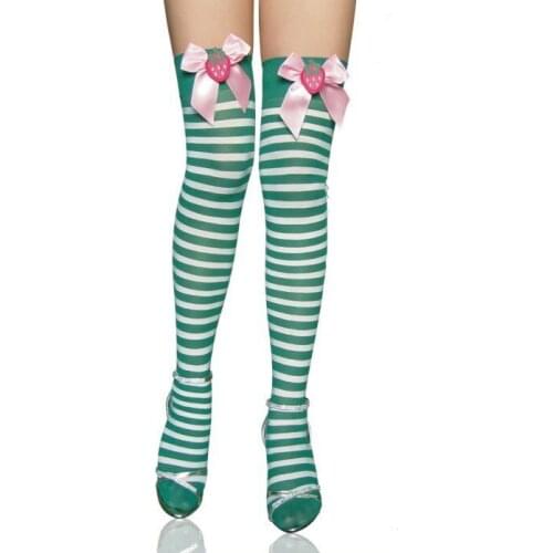 Silken Texture Stocking Sexy Girl Christmas Stockings 3S8105 Women Green White Stripe Thigh Highs Stockings