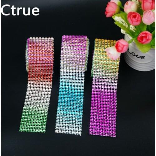 Ctrue 1pcs 4cm*2meter Diamond mesh Wrap ribbon colorful Rhinestone Mesh Roll Tape Tulle Crystal Ribbon DIY wedding decoration