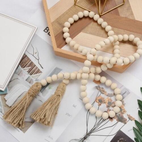 Wood Bead Garland With Tassels Farmhouse Beads Rustic Country Decor Kid Room Wall Hanging Ornaments Home Decoration