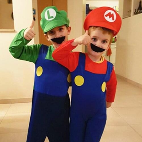 Child Anime Funny Halloween Costumes Super Mari Luigi Brother Costume Kids Boys Girls Fancy Cosplay Jumpsuit