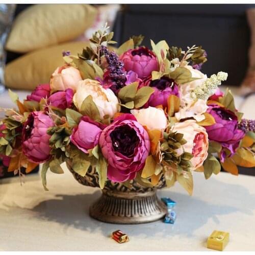 European Ceramic Vase+Artificial Flower Set Figurine Home Furnishing Decoration Crafts Livingroom Silk Fake Flower Pot Ornaments