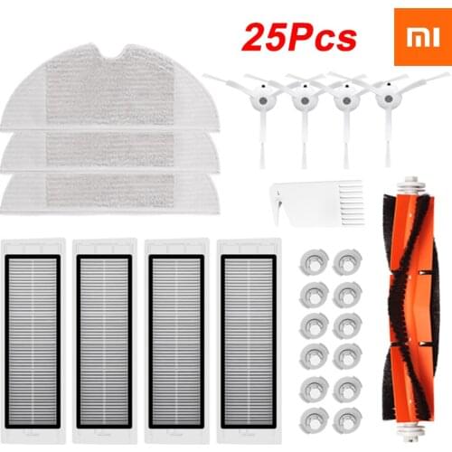 25PCS HEPA Filter + Side Brush + Main Brush Dust Box for Xiaomi 1S MI Robot 1S Replacements Kit Vacuum Cleaner Parts Accessories