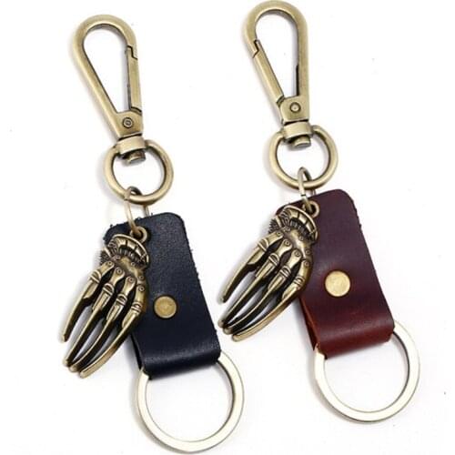 Hot Selling Palm Leather Key Chains Wholesale Retail Fashion Bronze Keyring Vintage Hamsa Fatima Hand Keychain Unisex Trinkets