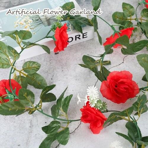 2.4M Artificial Flower Flowers Rose Leaf Garland Vine 10 Flower Heads Rose Rattan Wedding Home Room Garden Flowers Deoration