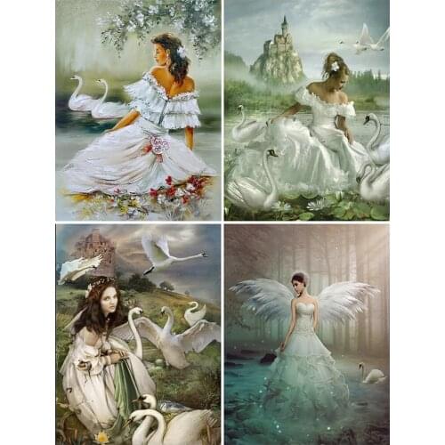 Swan Animal Portrait Diy Diamond Painting Retro Scenery Figures 5D Full Square/round Drill Diamond Embroidery Wall Art Pictures