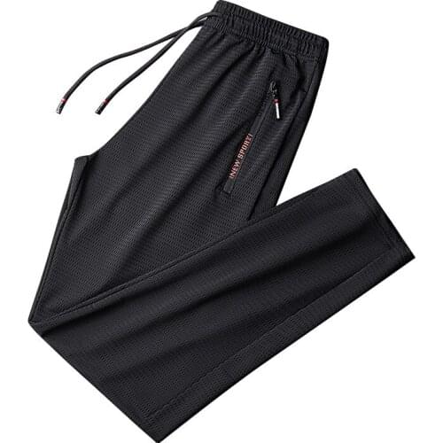 Ice Silk Summer Breathable Mesh Black Sweatpants Men Joggers Sportswear Baggy Trousers Male Casual Track Pants Plus Size 9XL