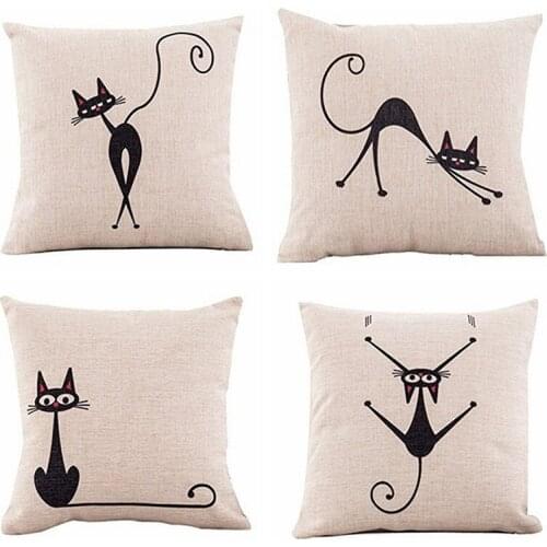 Cute Lovely Cat Decorative Cushion Cover Cotton Linen Square Throw Pillow Cover Pillow Case Home Office Car Sofa Decor 45x45CM