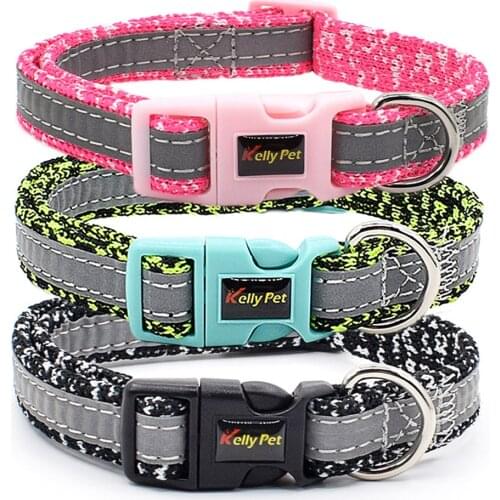 Knit Fabric Cute Dog Collar Buckle Strap Adjustable strap Night Glossy Reflective Safety Pet Collar