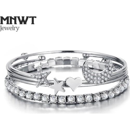 MNWT 4 Pcs/set Punk Retro Charm Simple Moon Star Heart Crystal Bracelet Party Jewelry Boho Jewelry For Women