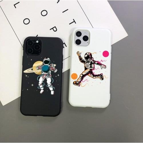 Cartoon Astronaut Soft TPU Space soft Phone Case For iPhone 11Pro 12pro MAX 7 8 Plus SE X XS Max 12mini black Cover