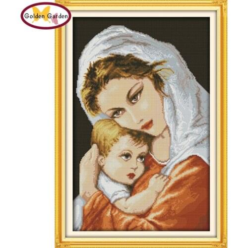 GG Mum and Son Cross Stitch Needlework Embroidery Craft Set Joysunday DIY Oil Painting Style Counted Cross Stitch for Home Decor