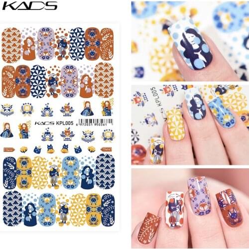 KADS Nail Water Decals Artist Dotticure Geometry Pattern Water Transfer Nail Sticker Sliders 3D Manicure Sticker Large Big Sheet