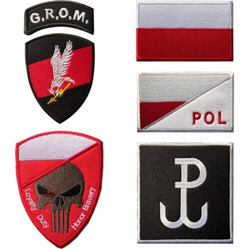 Polish Flag Embroidery Velcro Patch Army Fan Tactical Skull Sticker Poland Outdoor Hat Clothing Backpack DIY Grom Military Badge