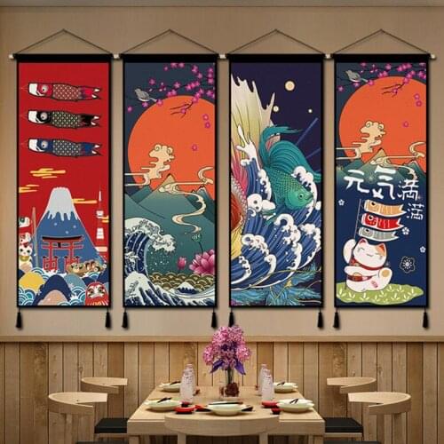 Wall Art Scroll Painting Hanger Print Pictures Japanese Ukiyoe Canvas Painting Posters Living Room Decoration Wall Tapestry