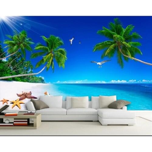 High quality 22d Stereo Custom Mural Wallpaper Walls Brand Designer Sea views Coco starfish Self-adhesive Wall Papers 247