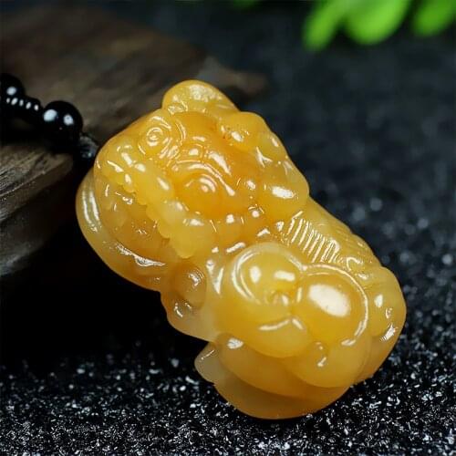 Natural huang long jade Handcarved jade brave troops yellow jade pendant jade necklace men pendants jewelry jade necklaces