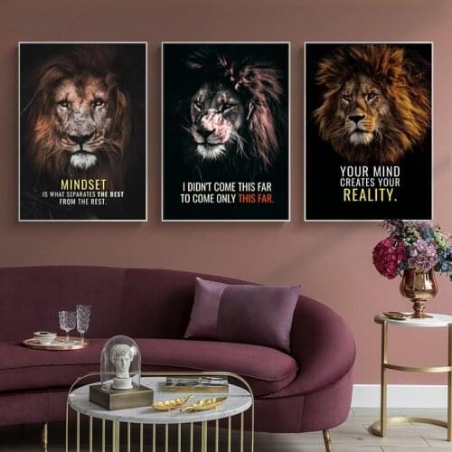Office Decor Lion Tiger Mindset Poster Motivation Words Modern Home Room Wall Decor Canvas Paintings for Corridor Frameless