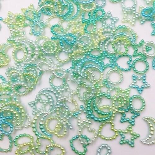 50pcs Green ABS Resin Half Round flower Bow Alien Pearls For Art Flatback Non Hotfix Rhinestones Pearl Shoes Beads DIY Phone
