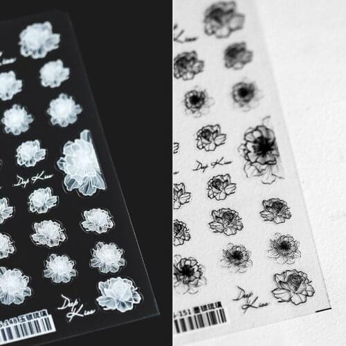 Transparent Three-dimensional 5D Nail Stickers Black and White Translucent Flowers Self-Adhesive Waterproof Manicure Decoration