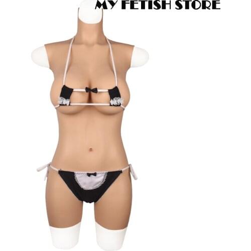 High Neck Sleeveless Crossdressing Realistic No Oil Silicone G Cup Breast Form Body Suit Short Pants With Vaginal Drag Queen