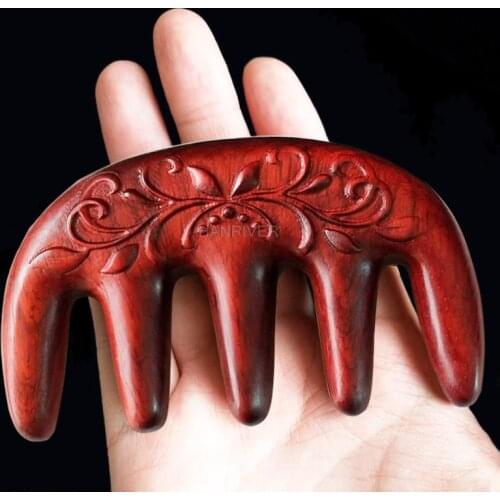 Rosewood Carved 5 Teeth Meridian Comb Five Scriptures Massage Comb Head Shoulder Neck Massage Double-Sided Carved