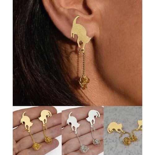 Cat Earrings, Mismatched Dangle Earrings, Cute Drop Earrings, Cat Love Gift, Unique Gift for Her