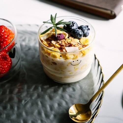 Cute Smile/heart Dessert Glass Cup Heat Resistant Milk Coffee Water Couple Cups Transparent Healthy Drink Mugs Home Drinkware