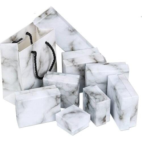 NEW 1pcs Jewelry Package Square Rectangle Different Size Marbling Kraft Paper Box Earring/ring /bracelet Jewelry Bag Boxs