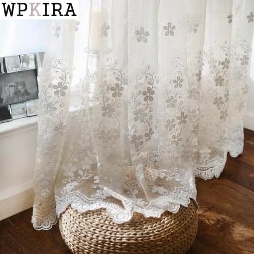 Embroidered Floral Sheer Net Curtains Living Room Tulle Elegant Voile Drapery Window Treatment Tulle for Bedroom ZH023&C