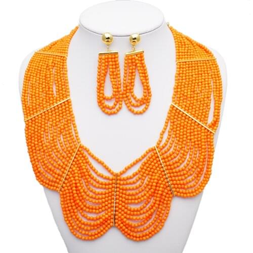 Yulaili New Design Women Fashion Powell Wholesale Jewelry Set Orange Multi Layer Strand Necklaceaustrian Crystal Jewelry Sets